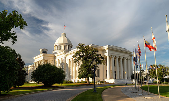 An external view of the Alabama State Capitol building in Montgomery.